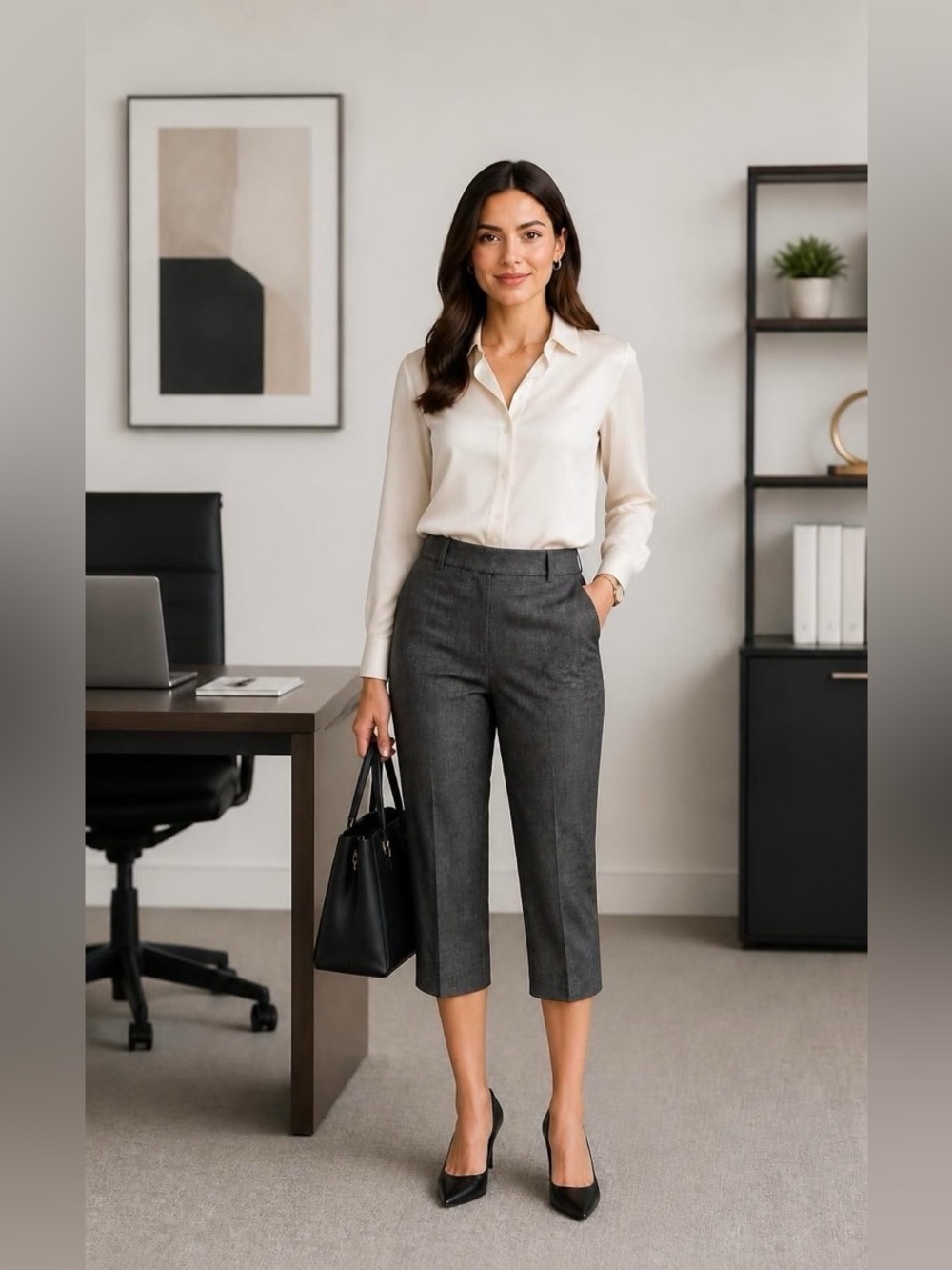 AB Studio Charcoal Cropped Straight Capris